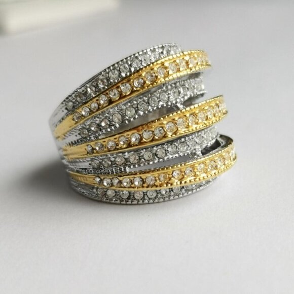 NWT silver gold cz dome ring sz 8 - Picture 4 of 7